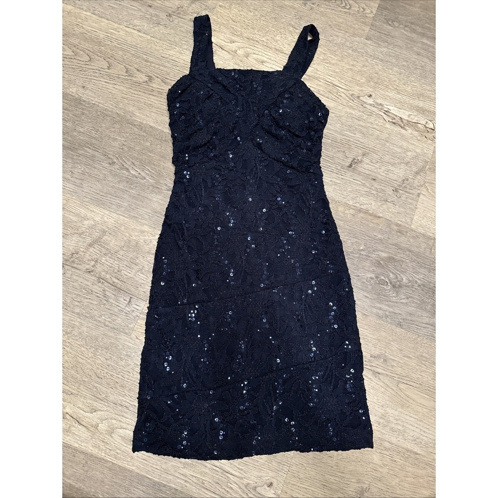 SEQUIN HEARTS Womens Navy Sequined Sleeveless Short Party‎ Bodycon Small
